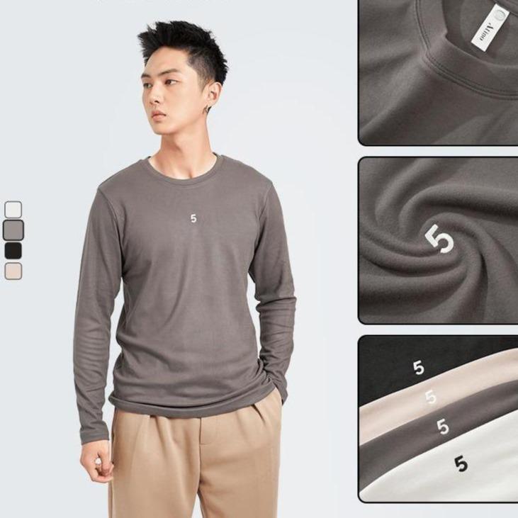 Áo Nỉ Giữ Nhiệt Nam Thêu Số 5 ATINO Fitted L.4.7940 Menswear Hoodie Dài Tay Ghi áo  nỉ