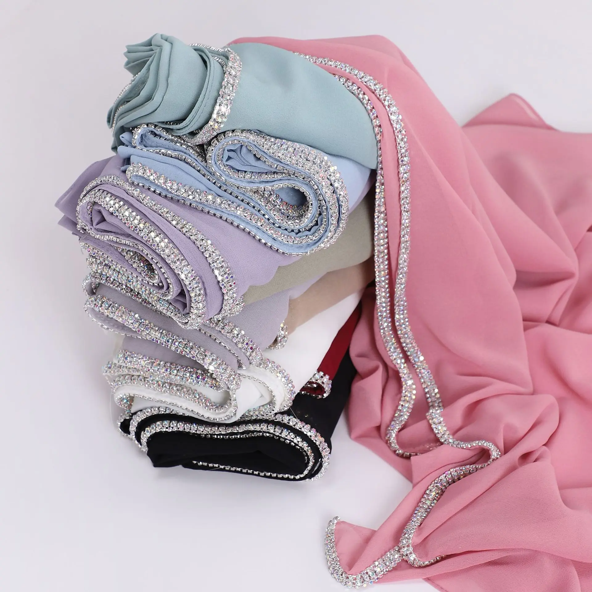 Bright Diamond Long Edge Scarf Chiffon Scarf Female Scarf Muslim Hui Scarf