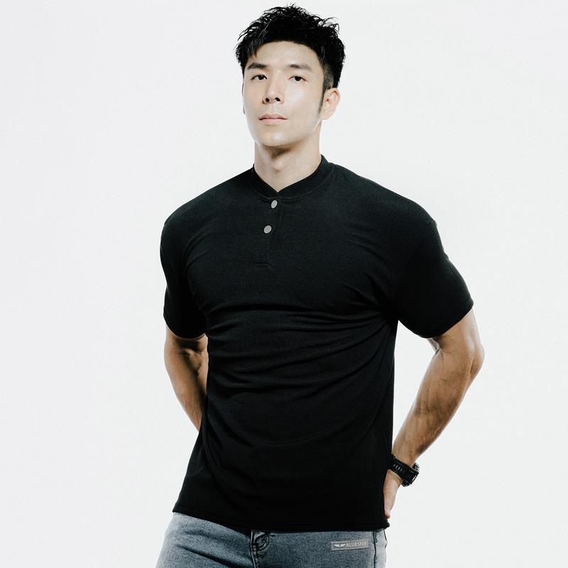 Summer Men's Sporty Casual Running Fitness Solid Buttoned Stand Collar Short Sleeve Cool Feeling Quick Dry T-Shirt 5