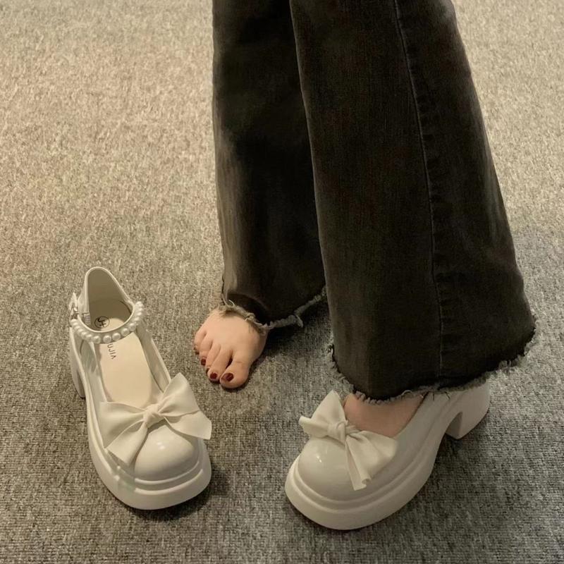 Giày Nữ, Cỡ Lớn (35-43), Phong Cách Mary Jane, Có Nơ, Gót Chunky, Hoàn Hảo Cho JK 1