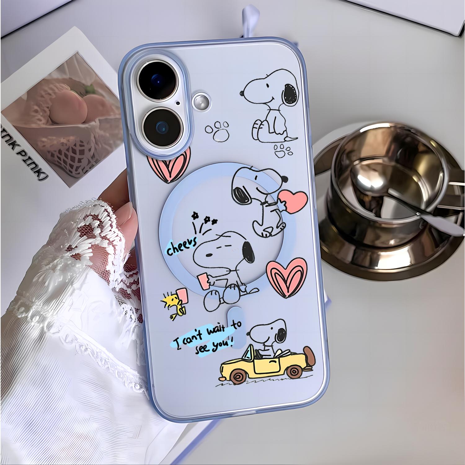 เคสโทรศัพท์สนูปี้ใสแม่เหล็กสำหรับไอโฟน 16 17 11 13 14 12 15 โปร แม็กซ์ 17แอร์ 15 พลัส 13 โปร 14 โปรแ