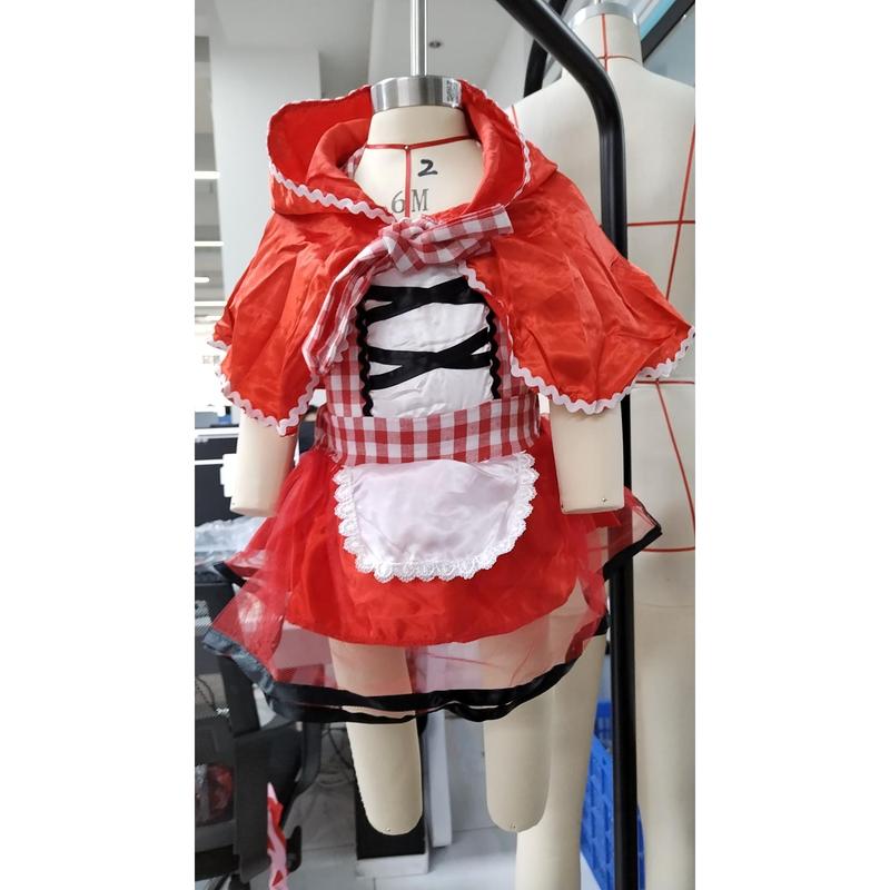 Baby Girl Halter Plaid Dress, Red Cloak Little Red Riding Hood Outfits, 2Pcs Party Cosplay Costume 6