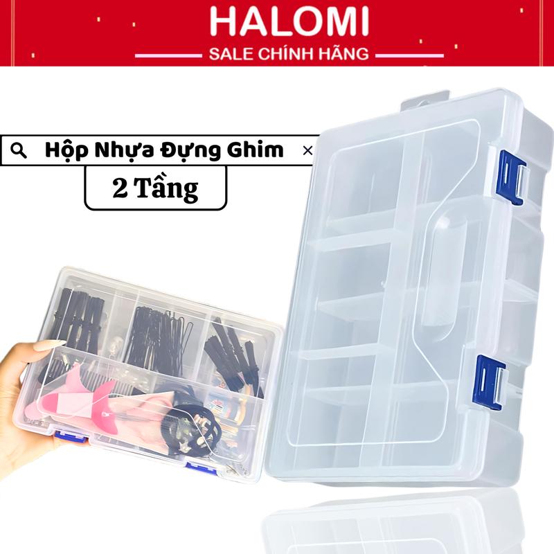 Hộp nhựa 2 tầng chia ngăn đựng ghim nhựa cứng siêu bền tiện lợi cho thợ makeup