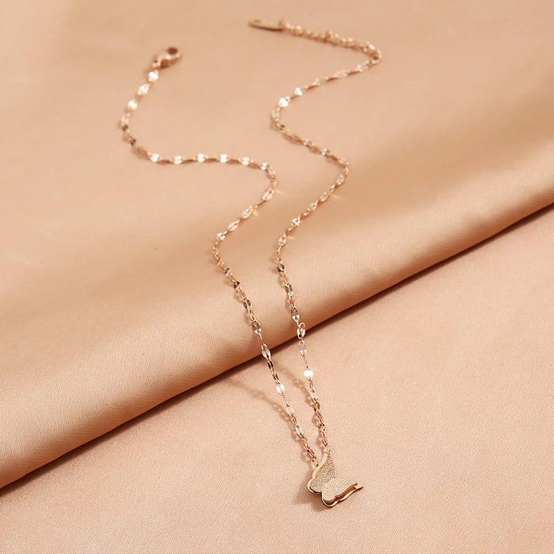 Kalung Wanita Aksesoris Fashion Titan Pecah Kopi Kupu Anti Karat Tidak Luntur Harian Titanium Kulit 4