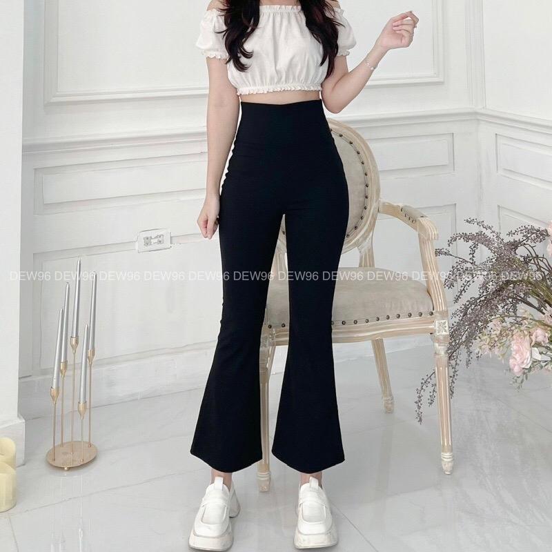 Quần ống loe nữ lưng cao cạp chun có túi chất vải umi hàn co giãn
