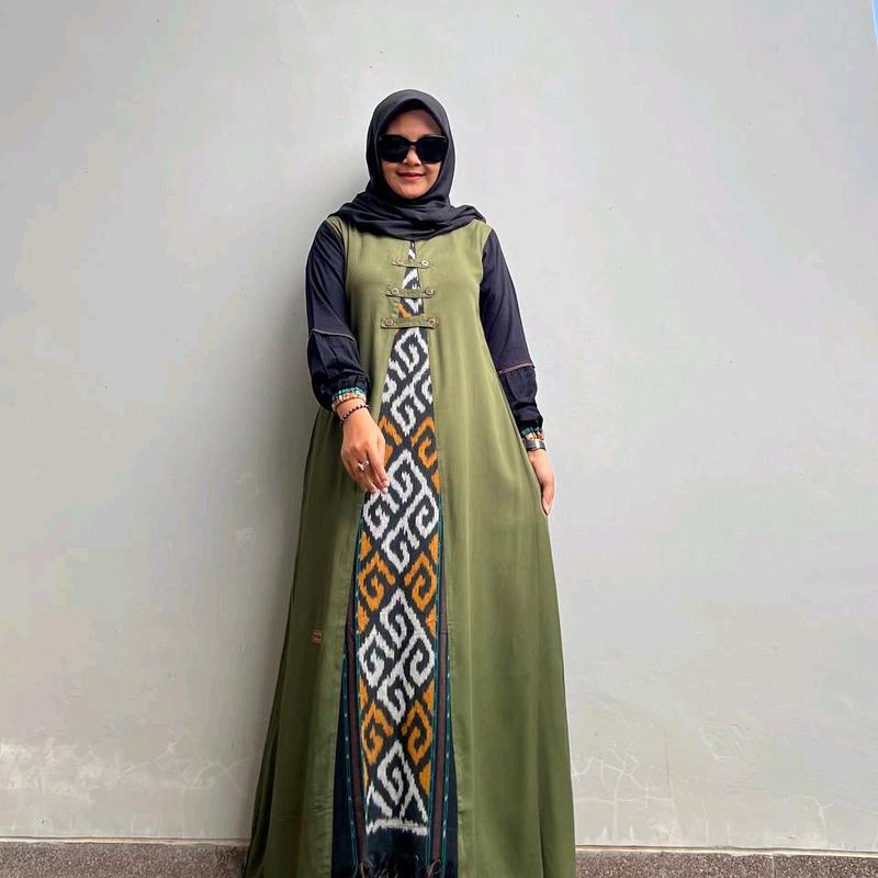 GAMIS MUSLM ETNIC MARUN ARMY DRESS WANITA RAYON TWILL BY SAULIN STORE 1