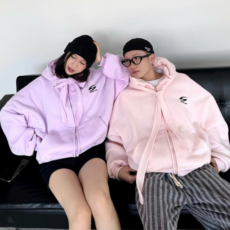 Áo Khoác Zip Thêu S Mũ Phối Dây Nhiều Màu_SSSTore.Aesthetic Nữ Top Hoodie Women