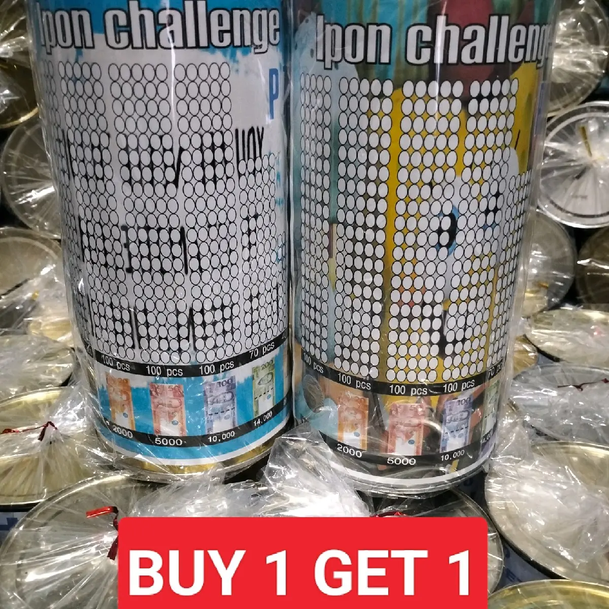 Buy 1 Get 1 alkansya ipon challenge Tin Can Coin Bank 2024 road to 72,750pesos Assorted Design (MEDIUM size)