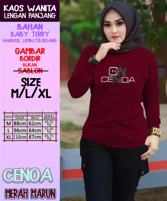 Paket 3 Lebih Hemat Kaos Wanita Lengan Panjang Bordir Lembut Atasan Soft Polos Hitam Putih Baju Cewek Oblong Lengan Panjang - CELIN CENOA - Pendek 1