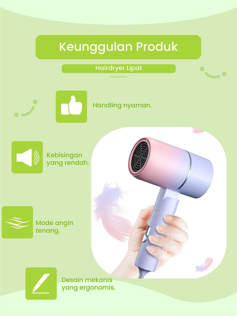 Product Introduction of Hayylife Hairdryer Lipat - Mini Angin Kuat Tidak Bising Blueray Pengering Rambut Cepat Kering HL-DBA595 24