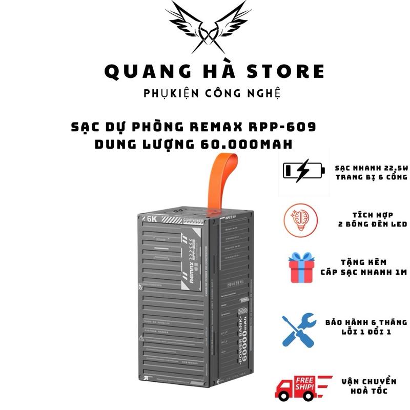 Pin Sạc Dự Phòng REMAX RPP609 - 60.000mAh Sạc Nhanh 22.5W dung lượng lớn - Bảo Hành 6 Tháng - Sạc Pin cục sạc