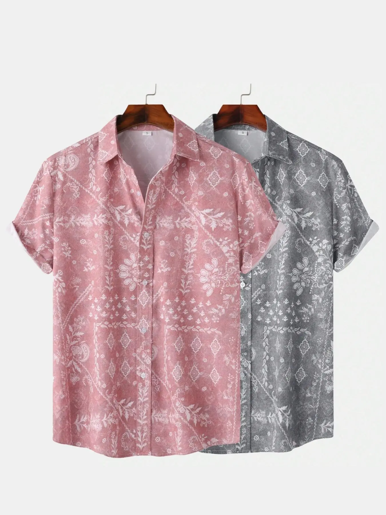 Men's Ethnic Pattern Short Sleeve Shirt, Regular Fit Casual Button Closure Top for Spring & Fall, Men's Clothes for Daily Wear