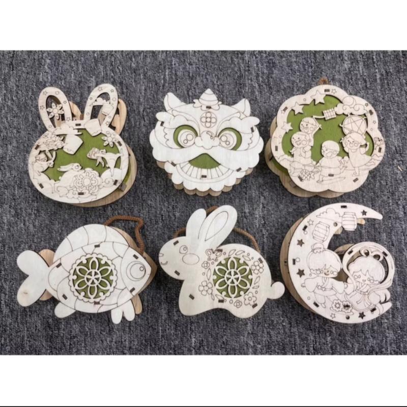 Bộ 3 Đèn Trung Thu Gỗ Tô Màu Cho Bé - Đồ Chơi