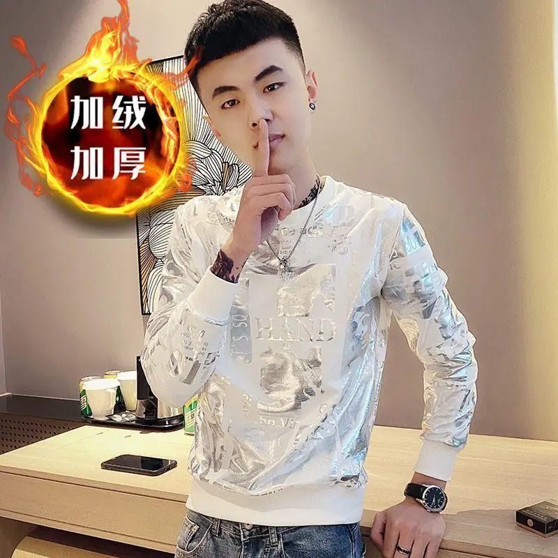 [ 31k Positive Reviews] Autumn Winter Fleece Sweatshirt Men Ins Trendy Brand Long Sleeve T-Shirt 2021 Versatile Trendy Men's Crew Neck Top Thickened Jacket