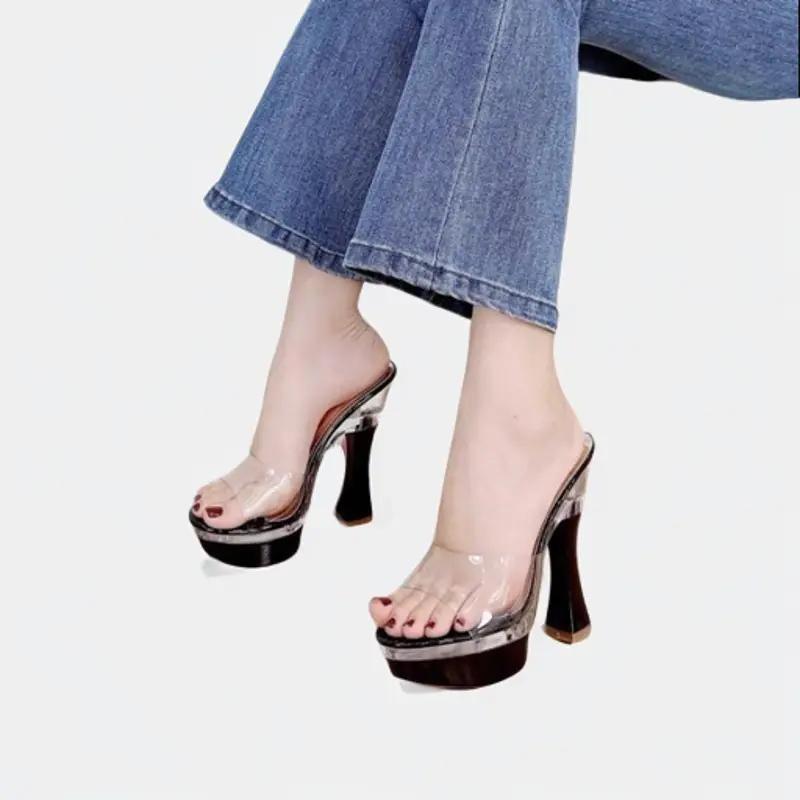 GUỐC CAO GÓT QUAI TRONG GÓT LY CAO 15 CM - DÉP THỜI TRANG VIỀN SƠN 15 PHÂN Nữ DéP Shoes GiàY giày cao gót catwalk