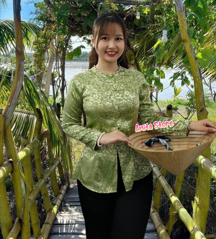 Áo Lẻ Bà Ba nữ Cổ Ngọc Trai Lụa Hoa Tay Dài - Anita Store - ao Bà Bà Cổ Ngọc Trai Tay Dài Thanh Lịch Duyên DángẢnh thật shop chụp)Hoa trơn trang phục việt truyền thống quần áo đồ lam áo việt phục áo bà ba tay đồ ba ba sườn xám cách tân