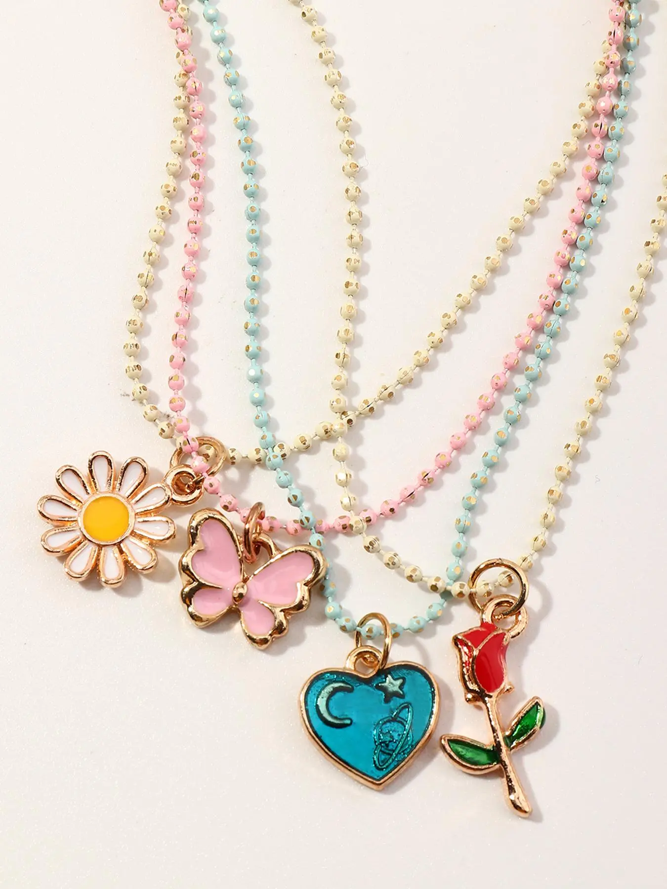 Girl's 4pcs Casual PlainHeart Pendant Necklace