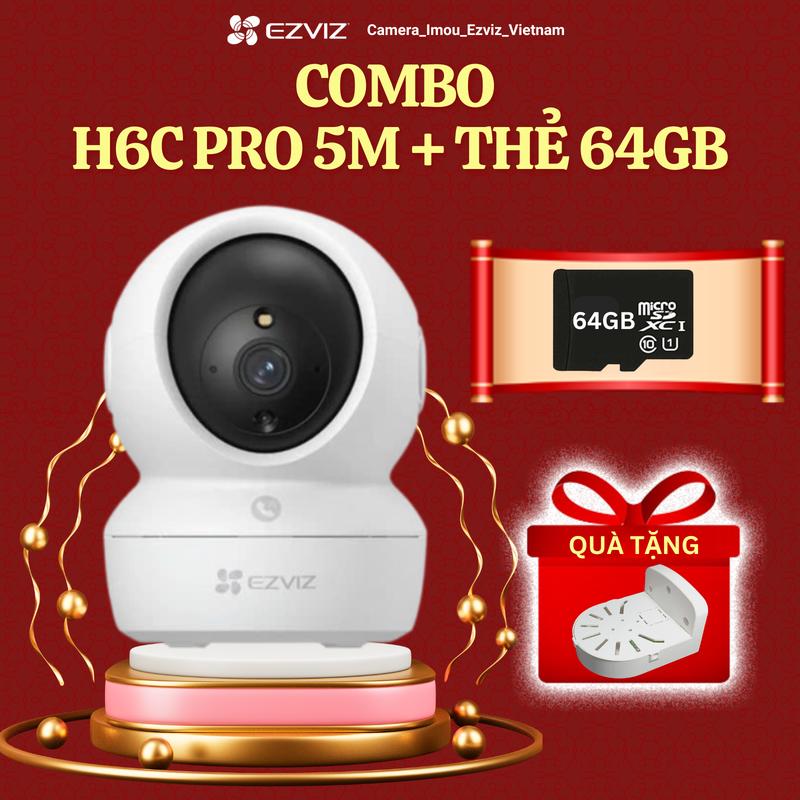 {ComBo} Camera Ezviz trong nhà H6C Pro 3K 5M + Thẻ nhớ 64G I Màu ban đêm I Gọi điện 1 chạm I Kết nối wifi 5G I Tự động zoom 8x