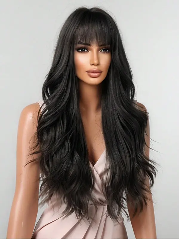 Long Wavy Wigs for Women, Gorgeous Fluffy Wigs with Bangs, Synthetic Wigs for Party, Daily Use 3