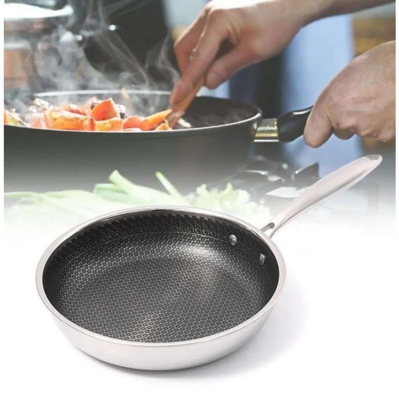 Chảo Rán Bằng Thép Không Gỉ Chống Dính, 28cm, Thiết Kế Tổ Ong, Thích Hợp Cho Gia Đình Và Nhà Hàng, Dụng Cụ Nấu Ăn, Thích Hợp Cho Bếp Cảm Ứng Gốm 4