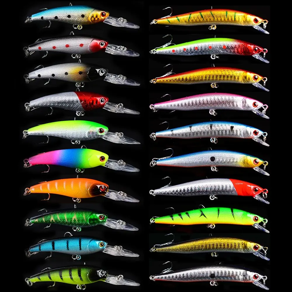 Fishing Lure Set 20pcs Mixed Size Artificial Fish Bait Minnow Popper Baits Lures For Umpan Pancing Set Fishing Accessories