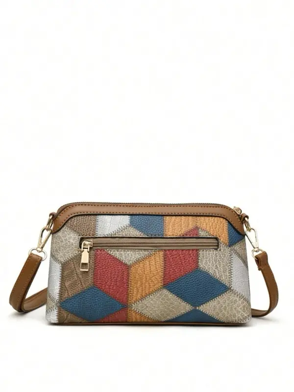 Geometric Argyle Pattern Zipper Purse Crossbody Bag, Vintage Colorblock Adjustable Bag, Versatile Fashion Women's Bag for Everyday Use 2