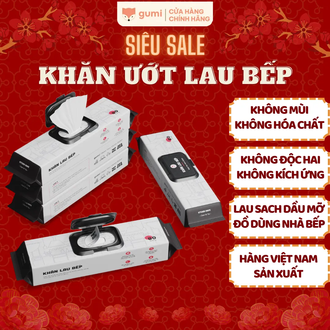 KHĂN ƯỚT LAU BẾP - Tẩy sạch dầu mỡ, Khử trùng nội thất gia đình, Tẩy sạch mảng bám cứng đầu