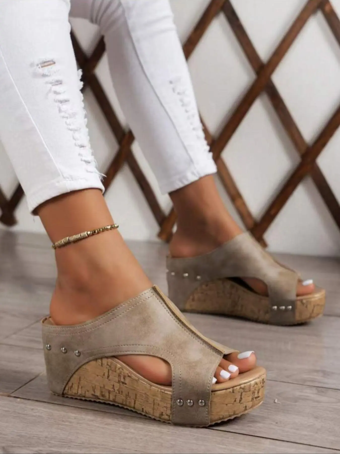 Women's Fashionable Plain Color Wedge Sandals, Casual Comfortable Peep Toe Sandals for Summer, Female All-match Round Toe Sandals for Daily Wear, Walking Shoes