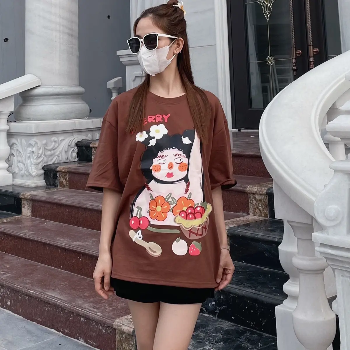 Áo phông 3158 hình Cô gái béo chất liệu cotton khô loại 1