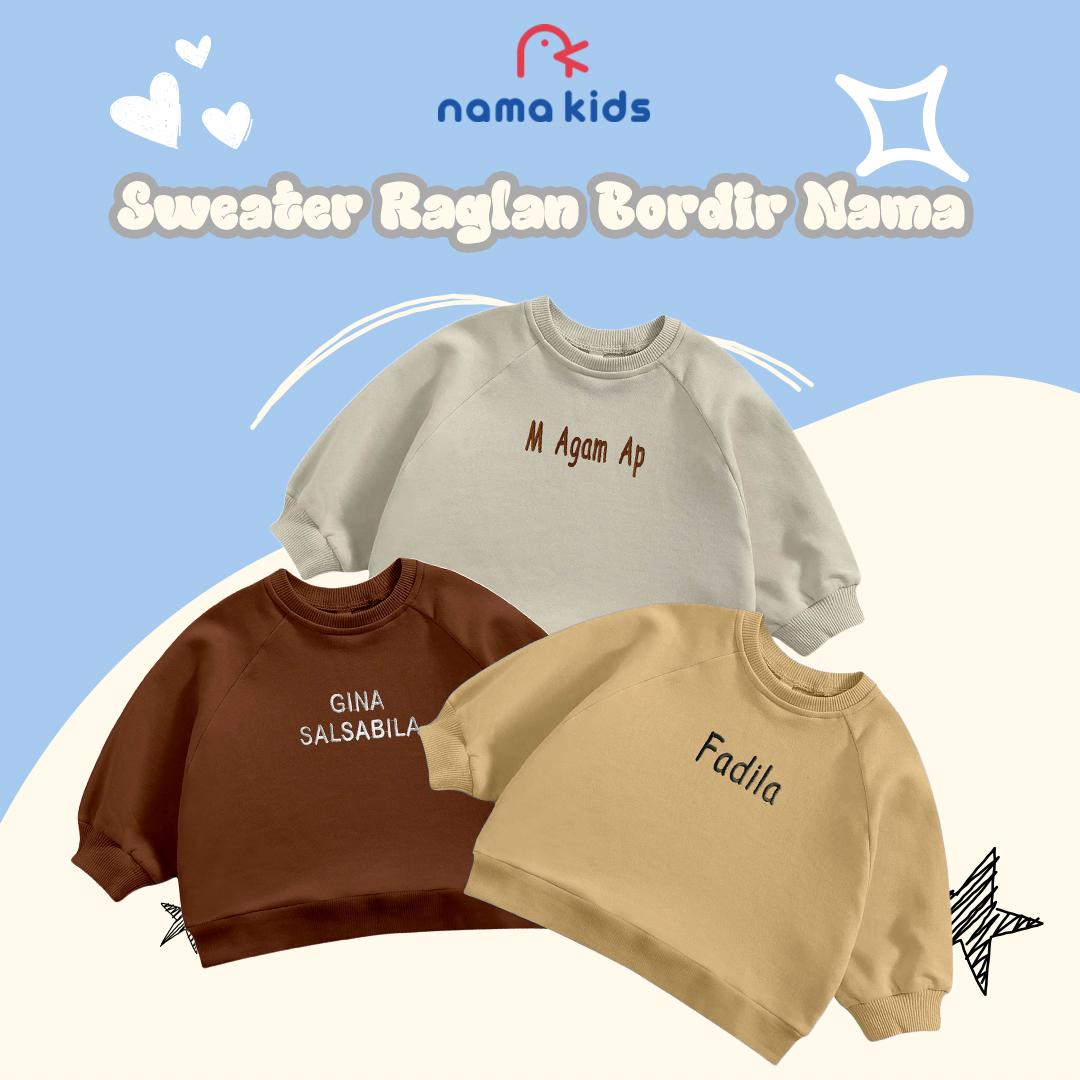 Sweater nama anak bordir nama anak dan bayi switer bordir custom model raglan lucu dan murah Hoodie Fashion