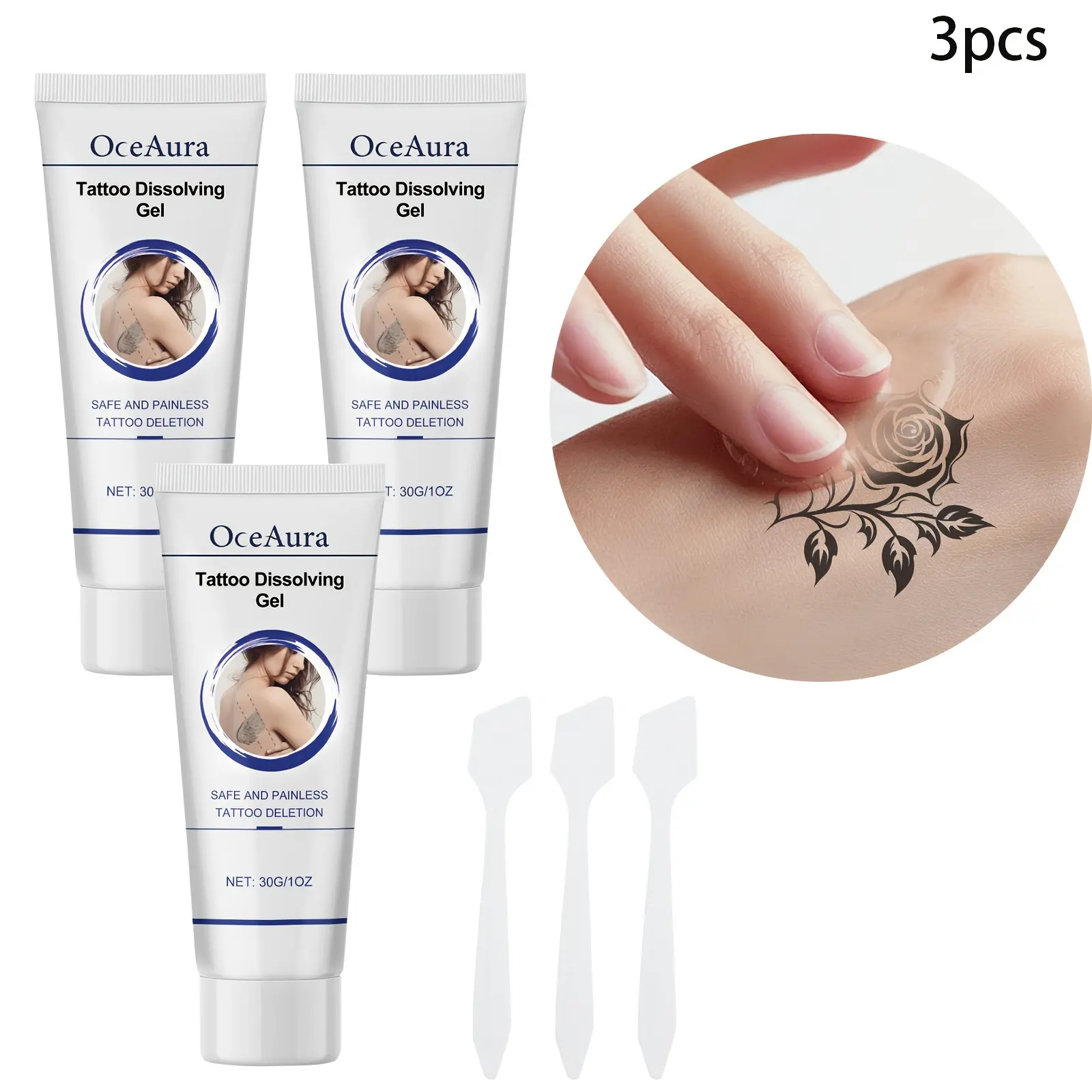 3pcs OceanAura Tattoo Solving Gel with Glycerin & Kojic Acid - Alcohol-Free, Battery-Free, Deep Light Beige Nourishment, Light Beige Nourishment Aid |   Topical Tattoo Care |   Glycerin Enriched