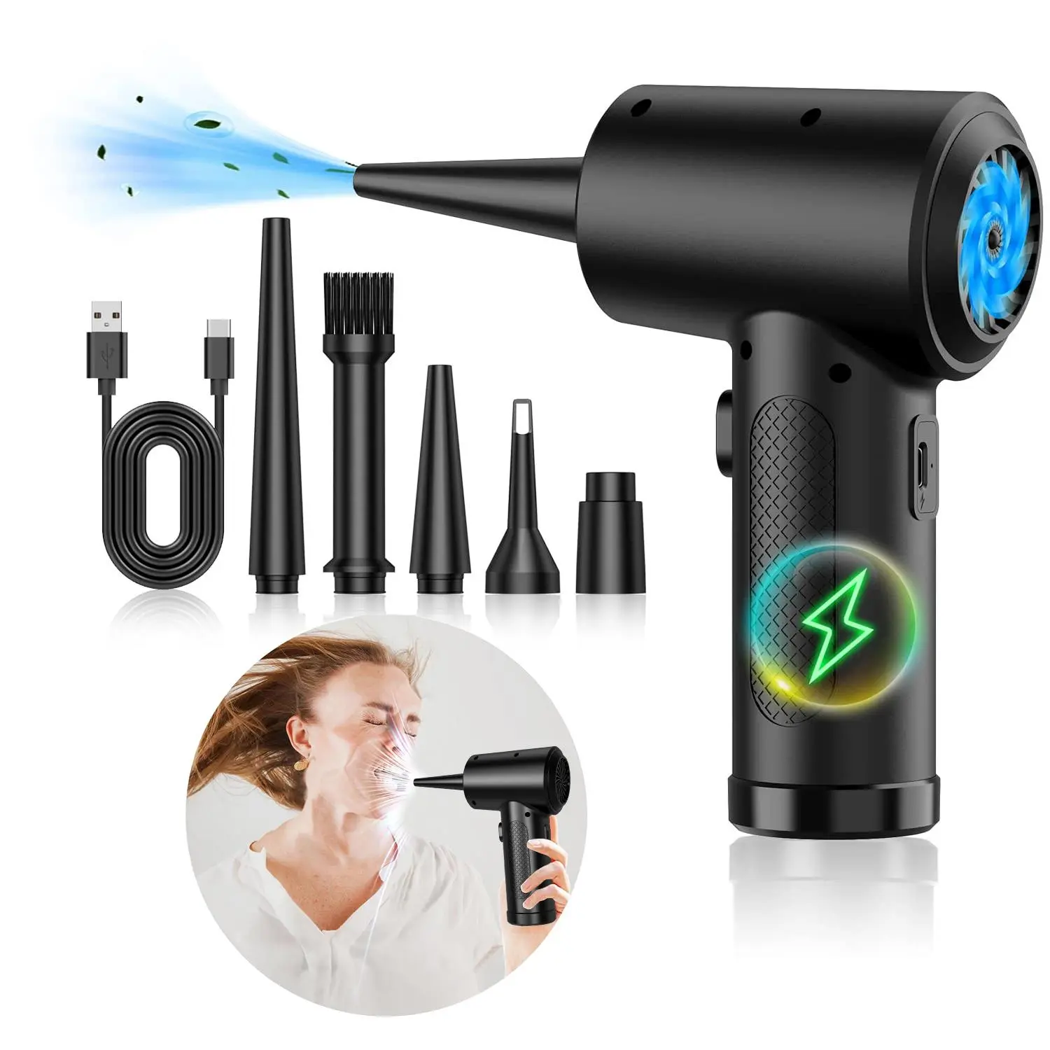 Wireless Electric Air Dust Blower, 3-speed Rechargeable Air Blower, Multifunctional Air Blower for Laptop Keyboard Cleaning & Pet Hair Drying