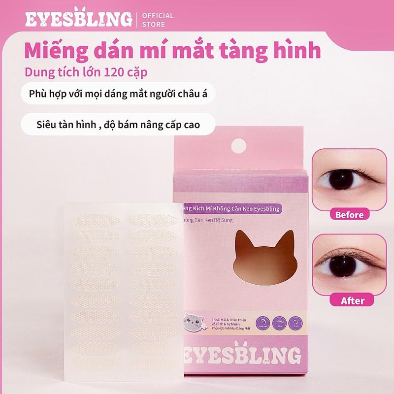 Miếng dán kích mí lưới tàng hình “ Eyesbling” Không cần dùng keo tự nhiên, size phù hợp với mọi dáng mắt lựa chọn số một . Kích mí không gây lộ, tự nhiên cả khi không makeup. Cosmetic Mỹ Phẩm
