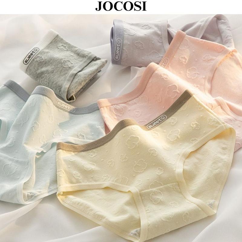 Combo 5 quần Lót nữ cotton cao cấp in nổi, COMBO 5 quần chip nữ cạp vừa tôn dáng đáy may 2 lớp kháng khuẩn khử mùi họa tiết basic CBLY01 Women Cạp Cao nội  y  nữ quan  lot  dethuong