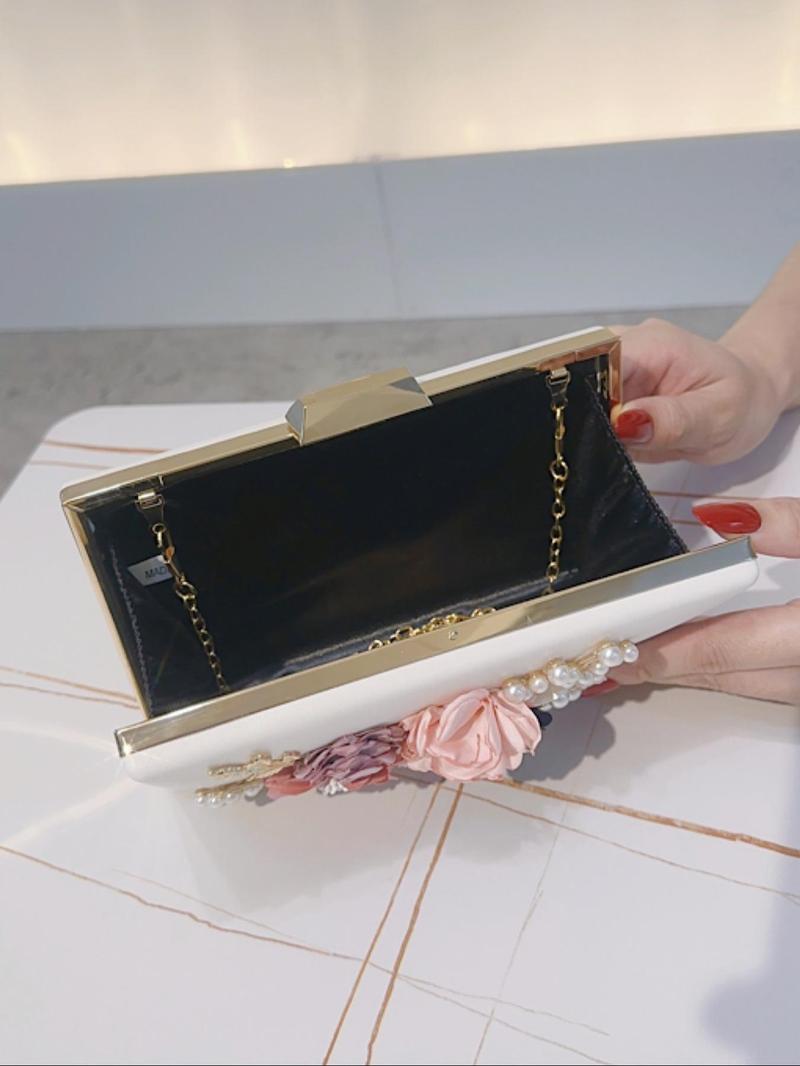 Product Introduction of Women's Elegant Flower & Faux Pearl Decorated Evening Bag, Exquisite Trendy Clutch Bag, Fashionable Bag for Party Decoration 1