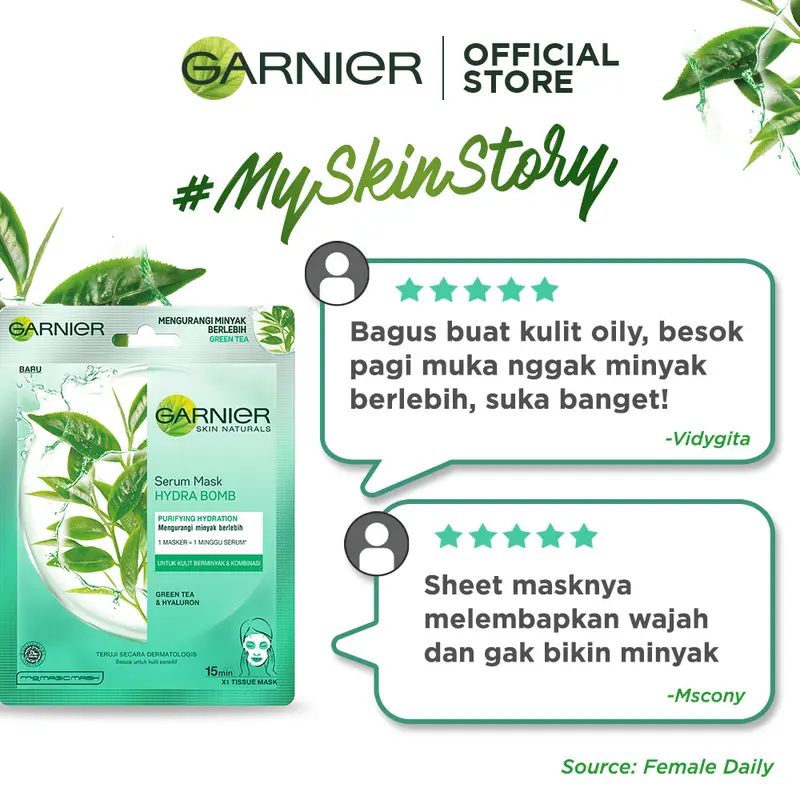 Garnier Serum Mask Green Tea 10 Pcs Masker Lebih Hemat Garnier Serum Mask Hydra Bomb Green Tea Skin Care (Masker Wajah Untuk Kulit Berminyak & Berjerawat) 1