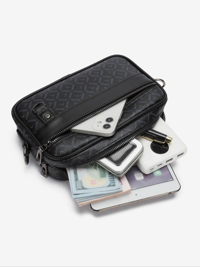 Product Introduction of Men's Fashionable Plain Color Crossbody Bag, Pu Leather Zipper Shoulder Bag for Daily Used, Casual Trendy Versatile High-quality Daily Commuting Bag 14