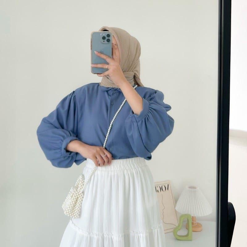 Setelan Blouse Kemeja Elze Atasan Wanita Shakila Twill dan Bawahan Rok Payung 0