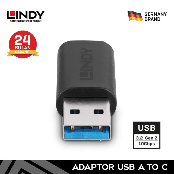 LINDY 41904 Adapter USB 3.2 Gen 2 Type A to C 10Gbps Konektor 3
