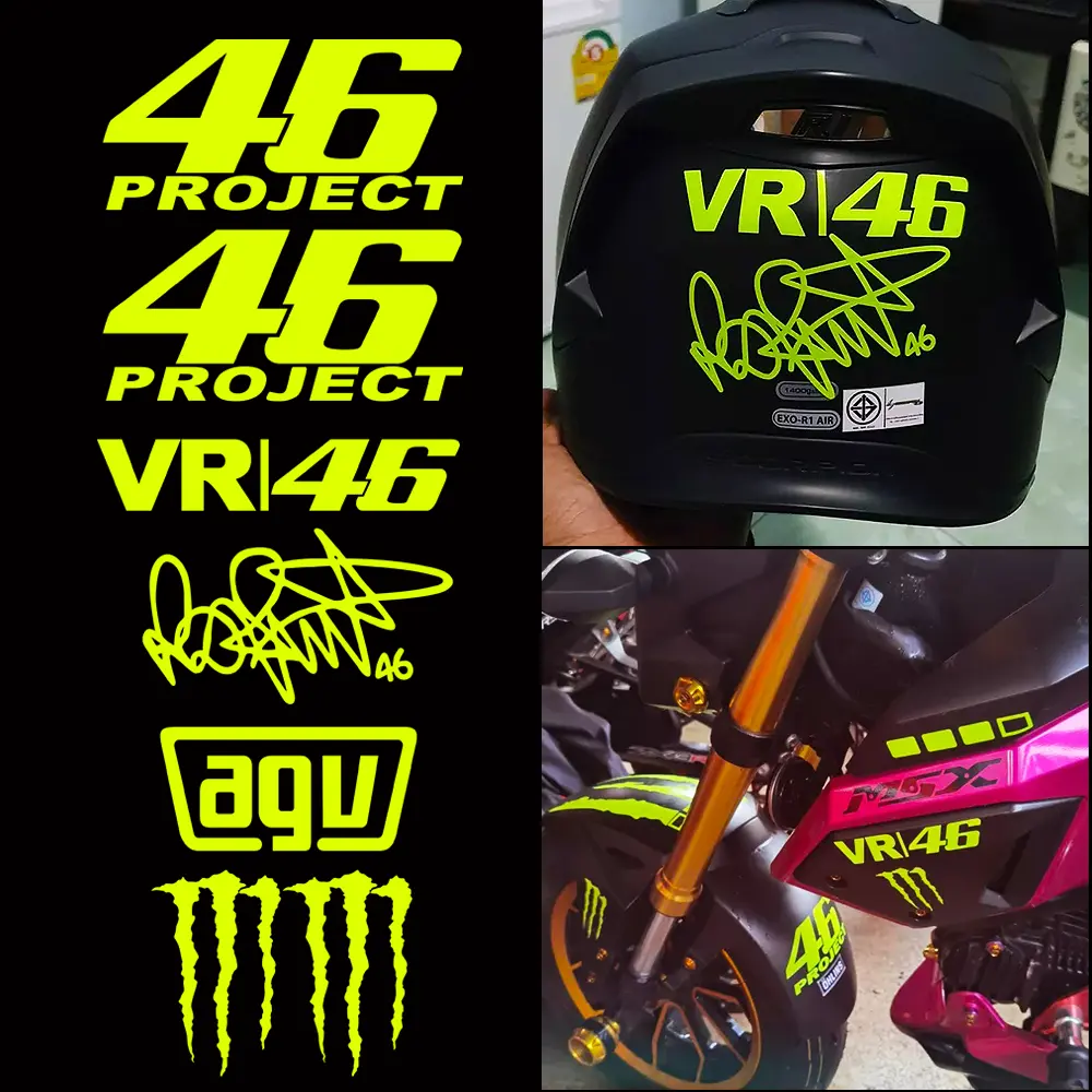 Rossi 46 Motorcycle Motorbike Stickers Rossi Signature Decals Waterproof Sunscreen Helmet Fuel Tank Stickers