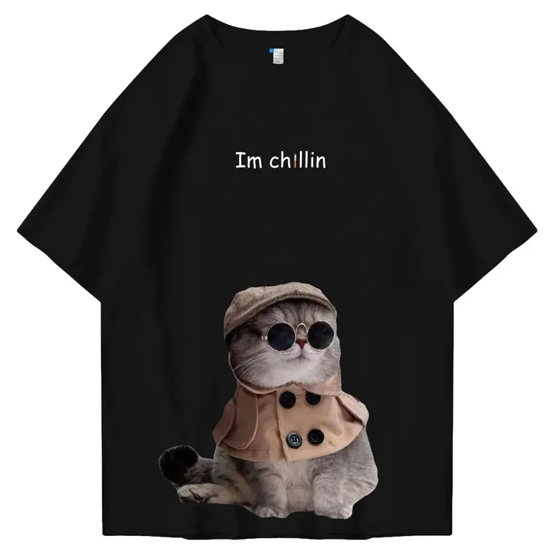 Hi VABA Oversized Chillin Cat Tshirt  | Kaos Streetwear Unisex Tee Combed Panjang Distro  Pria