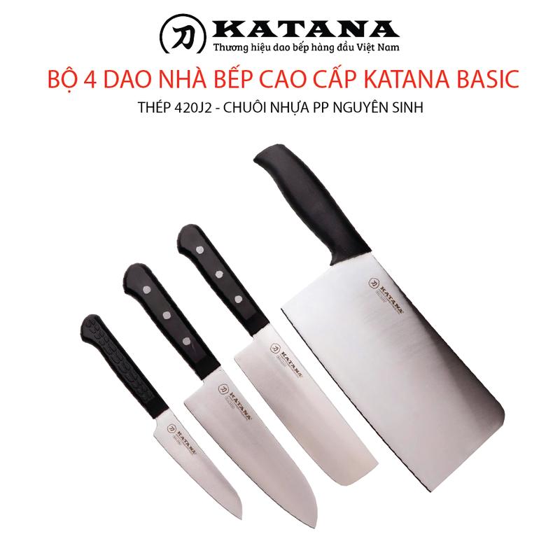 Bộ 4 dao nhà bếp cao cấp Katana Basic - Dao chặt - Dao thái - Dao gọt hoa quả