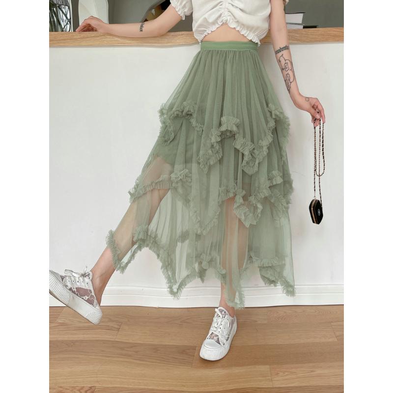 Product Introduction of Váy Bánh Lưới Bất Đối Xứng Dài Trung Bình Cạp Cao, Viền Lớn, Váy Gạc Cổ Tích Bồng Bềnh Váy Dài, 1279, Dành Cho Nữ, Gợi Cảm Và Hấp Dẫn, CH-TKSHOP Voan Women Voi Bo Chun 11