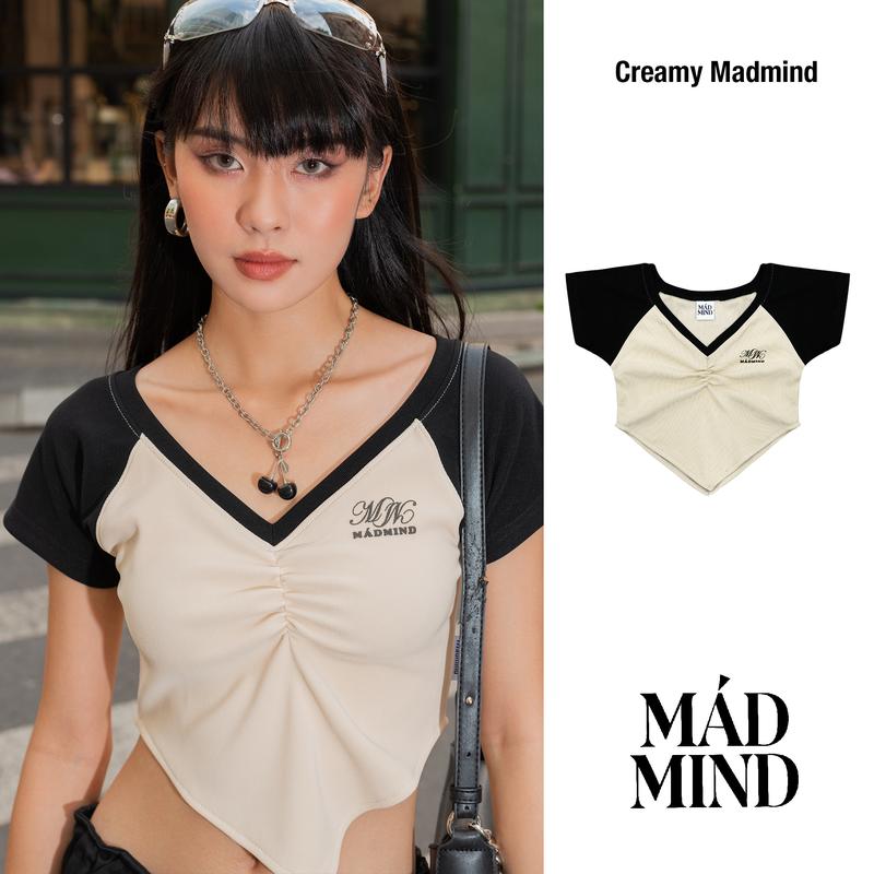 Áo Cổ Tim Trễ Vai 1 Bên Croptop, In Nổi Sang Chảnh Tôn Dáng Creamy Off Shoulder Croptop Madmind - Màu Be