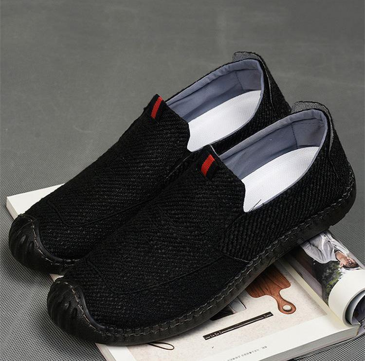 Giày Lười Vải Lanh Thoáng Khí, Đế khâu, Mềm Chống Trơn Trượt G201 Nam Loafer Cao Su Shoes 3