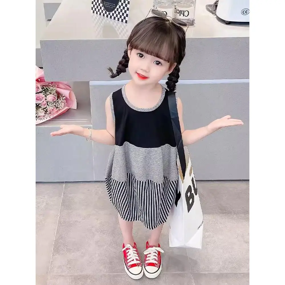 Váy Sọc Khối Màu Cho Bé Gái, Quần Áo Trẻ Em Mới, Thời Trang, Dáng Rộng Vừa Vặn, Áo Ba Lỗ, Phong Cách, Không Tay, Thích Hợp Cho Em Bé, Váy Công Chúa, Mùa Hè