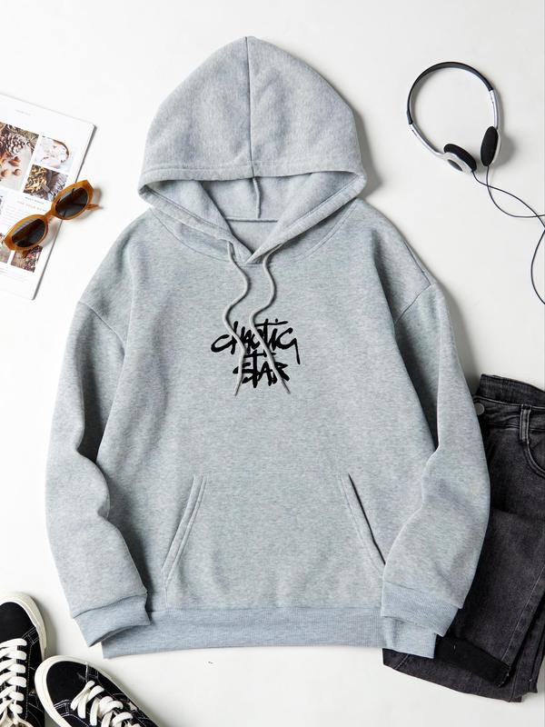 Women's Letter Print Drop Shoulder Thermal Lined Hoodie, Fashion Casual Drawstring Pocket Hooded Sweatshirt for Daily Holiday Outdoor Wear, Yoga Hoodie, Ladies Clothes for Fall & Winter 1