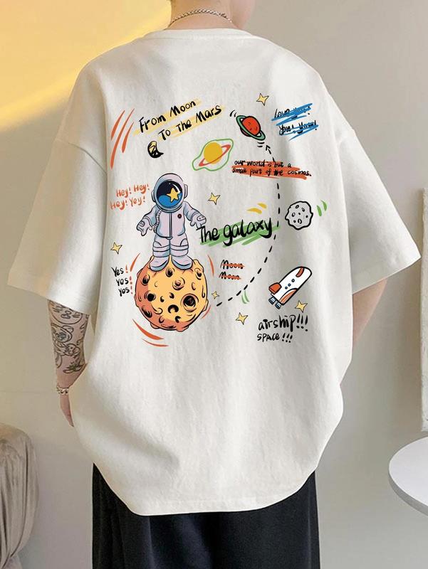 Áo thun tay lỡ form rộng unisex nam nữ họa tiết phi hành gia sao hỏa T3336
