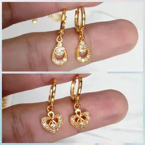 anting xuping wanita emas dengan mata zircon