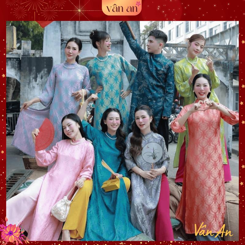 [SẴN HÀNG] Áo Dài Gấm Thọ Dơi Cách Tân Dáng Suông Nữ Trẻ Trung, Áo Dài Gấm Thọ Dơi Cho Các Nàng Thơ Diện Sự Kiện Cưới Hỏi Lễ Tết Đẹp - Áo Dài Vân An Nhung Women Kem Dress Voi